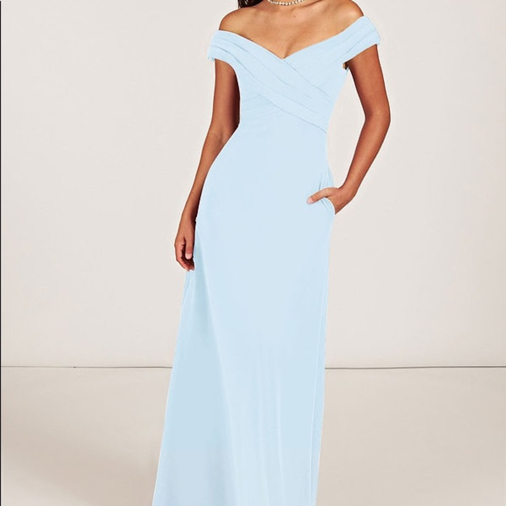 Azazie Evita Sky Blue Floor Length Gown